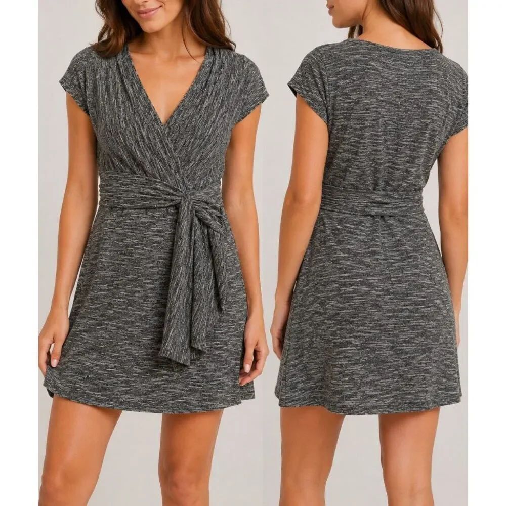 Maeve Anthropologie Gray Knit Wrap Dress Small Tie Waist Career Chic